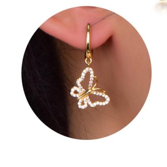 New Sterling silver 14k plated cubic zirconia butterfly dangle earrings - Picture 2 of 5